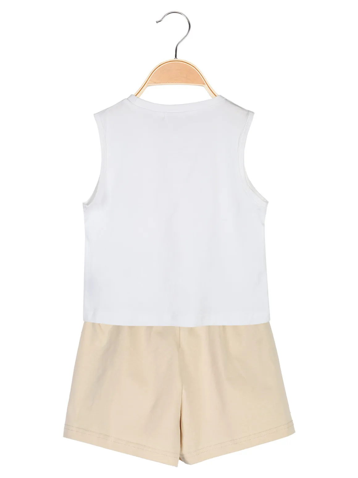 Pink Girl Completo corto da bambina 2 pezzi top e shorts con micro borchie - beige
