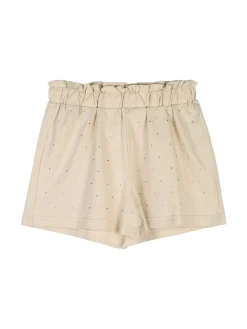 Pink Girl Completo corto da bambina 2 pezzi top e shorts con micro borchie - beige