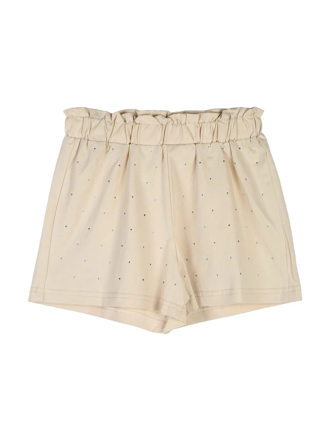 Pink Girl Completo corto da bambina 2 pezzi top e shorts con micro borchie - beige
