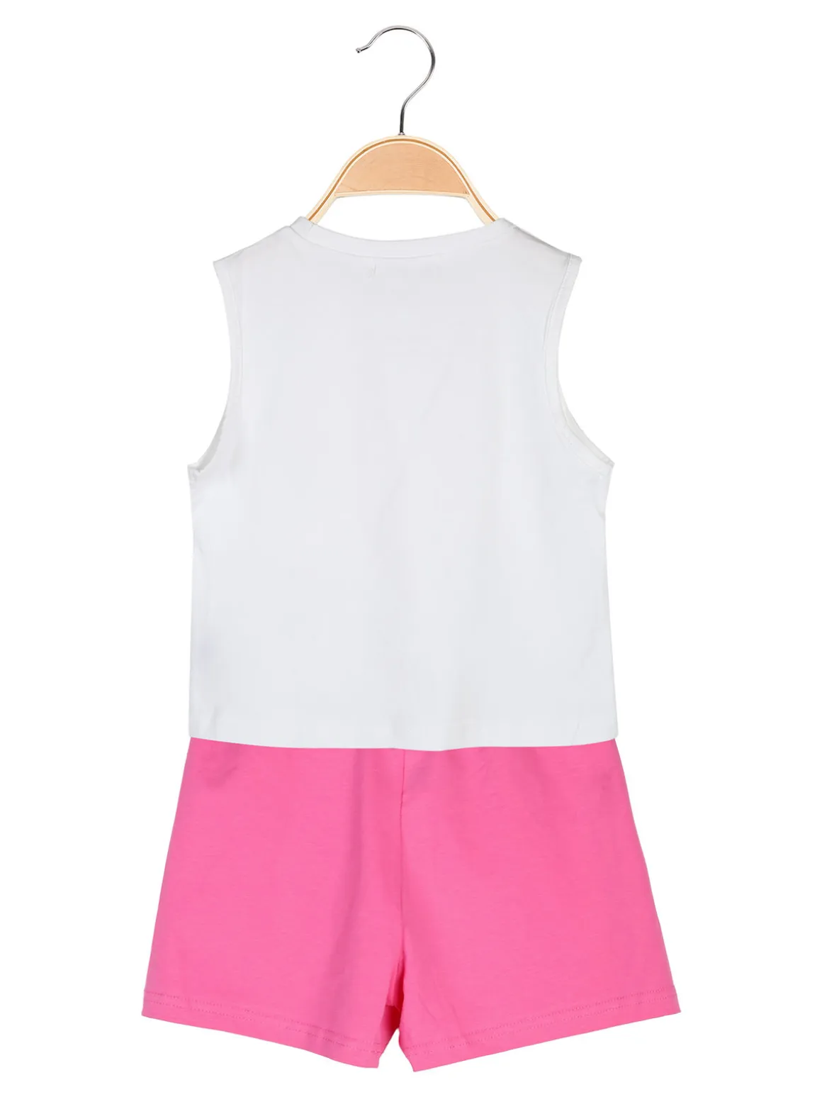Pink Girl Completo corto da bambina 2 pezzi top e shorts con micro borchie - fucsia