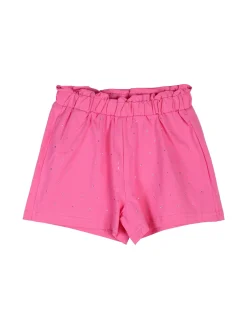 Pink Girl Completo corto da bambina 2 pezzi top e shorts con micro borchie - fucsia