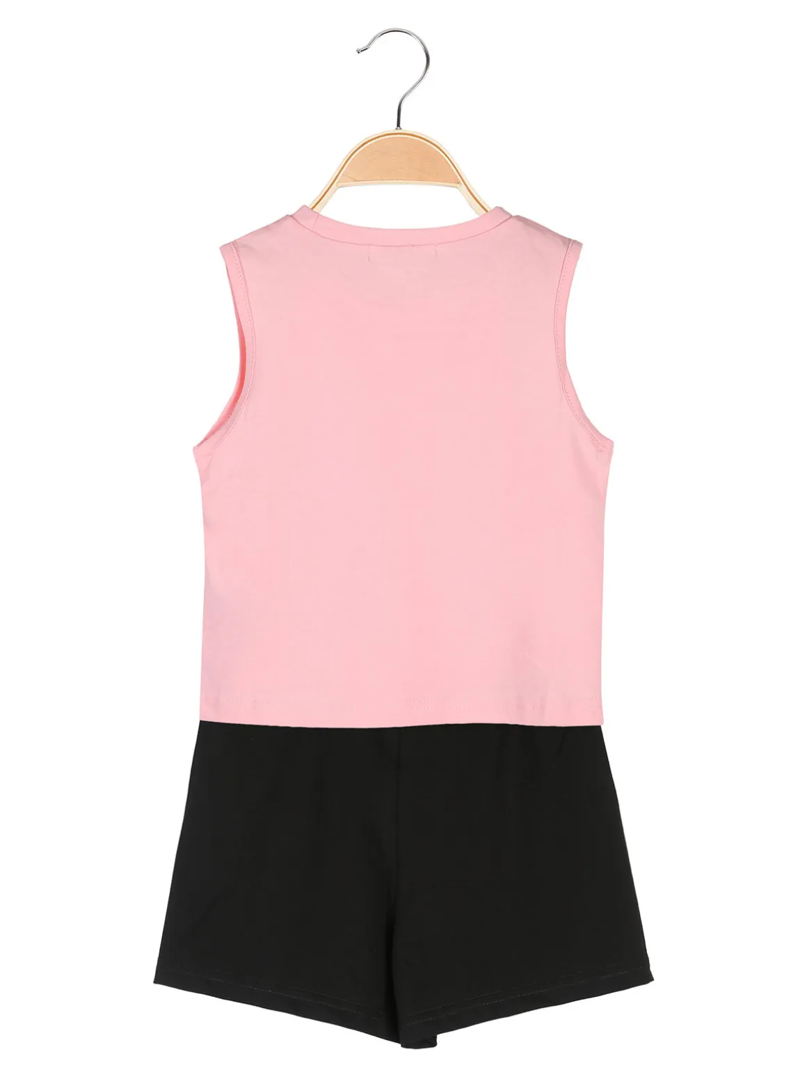 Pink Girl Completo corto da bambina 2 pezzi top e shorts con micro borchie - nero