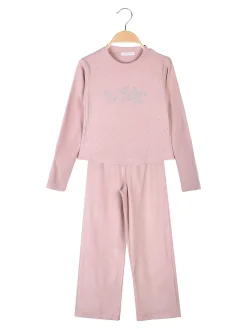 Pink Girl Completo 2 pezzi da bambina a coste con strass - rosa
