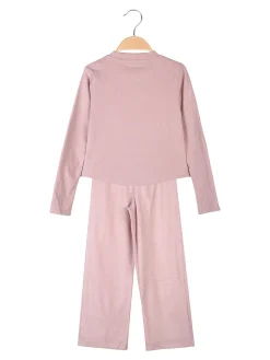 Pink Girl Completo 2 pezzi da bambina a coste con strass - rosa