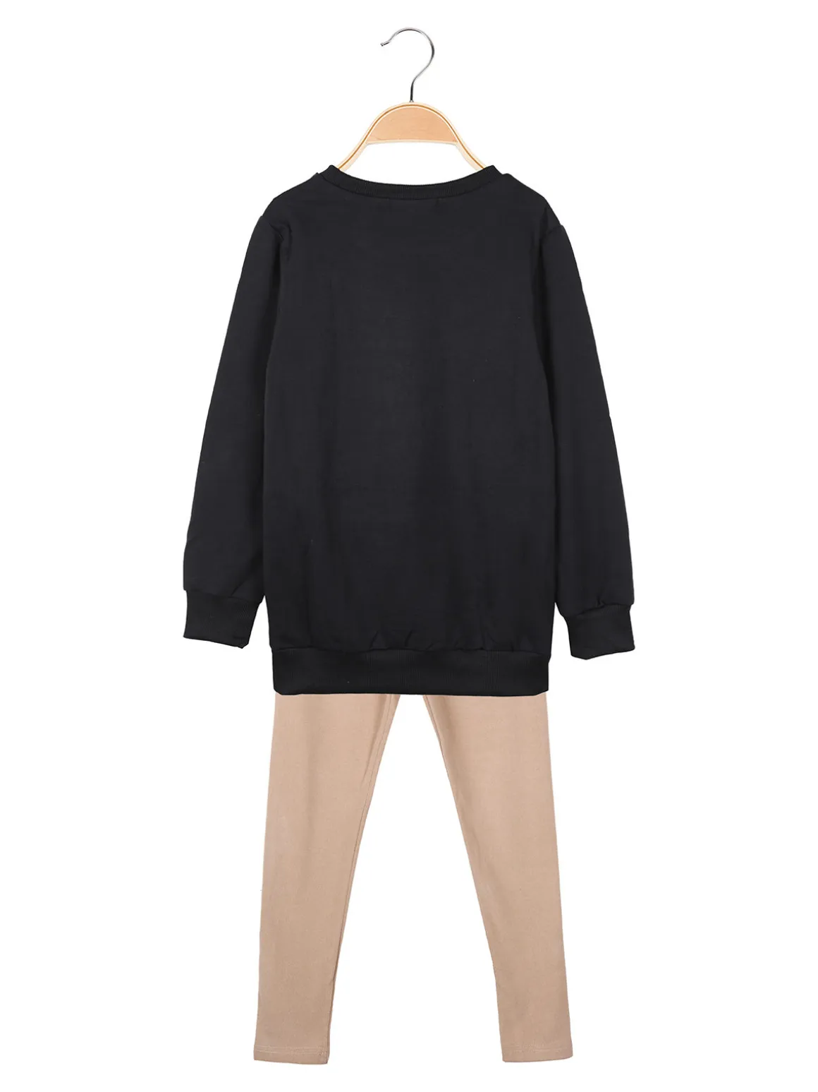 Pink Girl Completo 2 pezzi da bambina con felpa e leggings in pile - nero