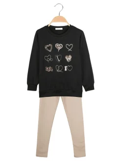Pink Girl Completo 2 pezzi da bambina con felpa e leggings - nero
