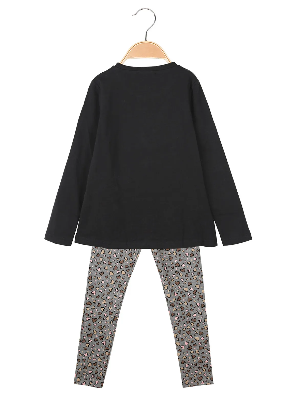 Pink Girl Completo 2 pezzi da bambina con maglietta e leggings cuori - nero