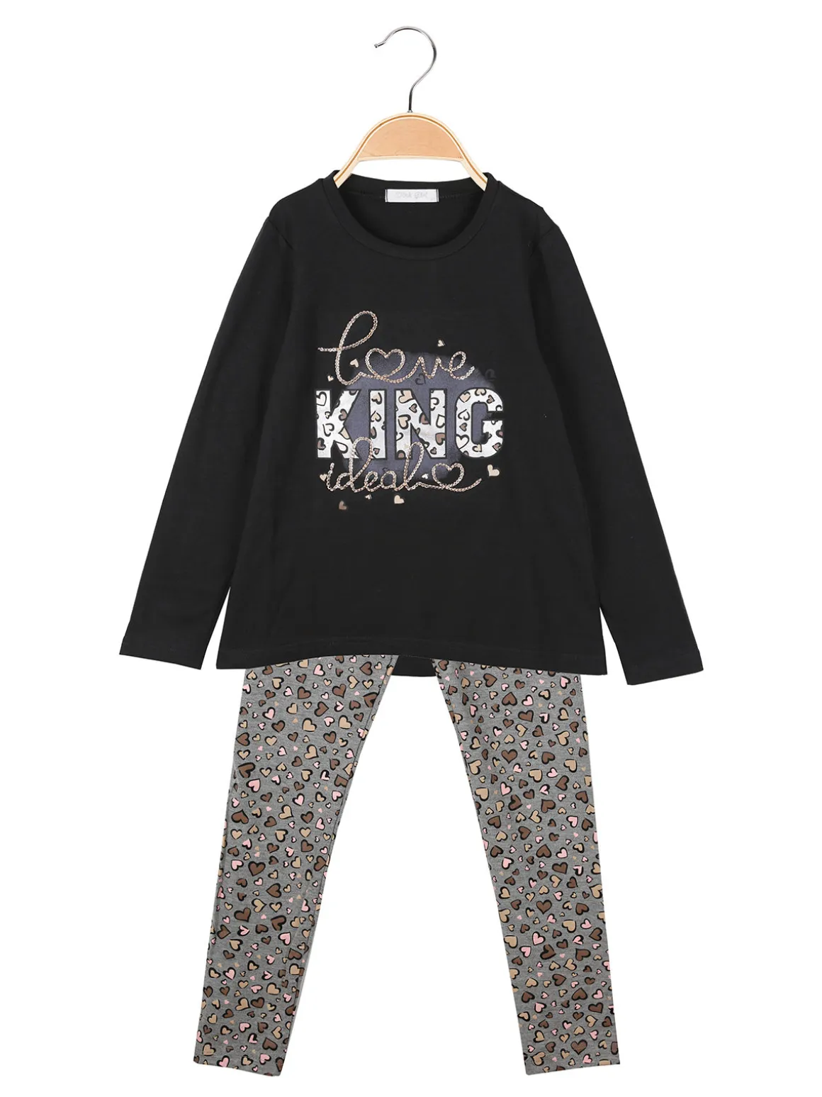 Pink Girl Completo 2 pezzi da bambina con maglietta e leggings cuori - nero