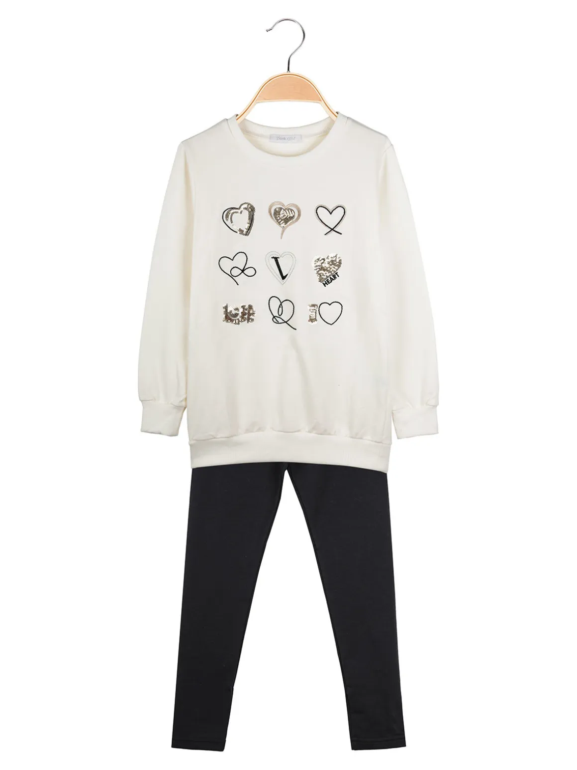 Pink Girl Completo 2 pezzi da bambina con felpa e leggings - panna