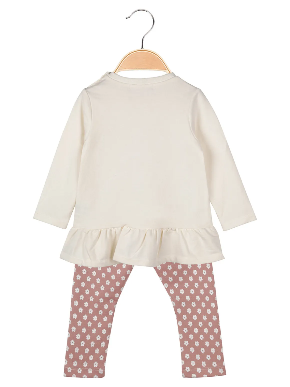 Pink Girl Completo 2 pezzi da neonata con maglietta orsacchiotti e leggings a fiori - panna