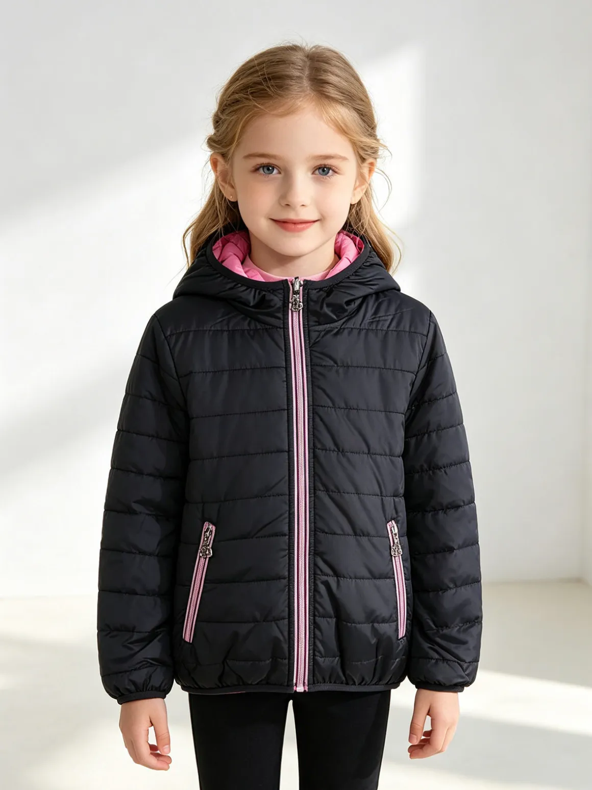 Pink Girl Giubbino reversibile da bambina con cappuccio e zip - blu scuro