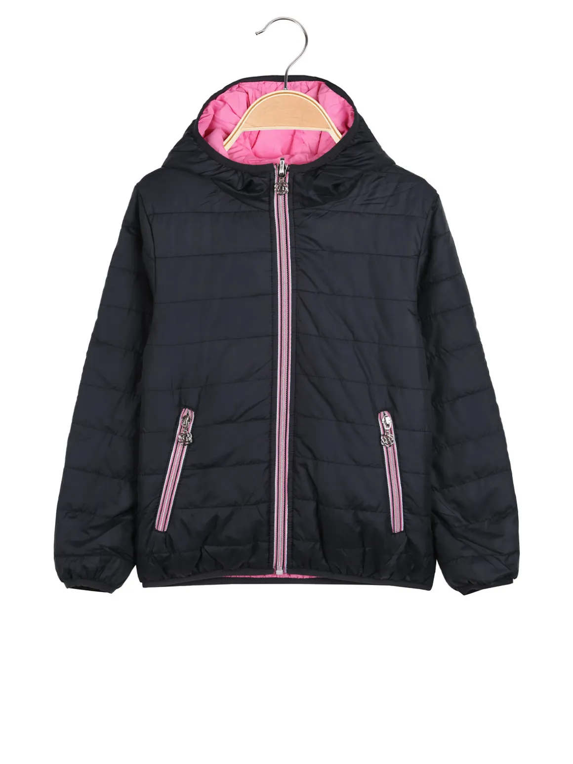 Pink Girl Giubbino reversibile da bambina con cappuccio e zip - blu scuro
