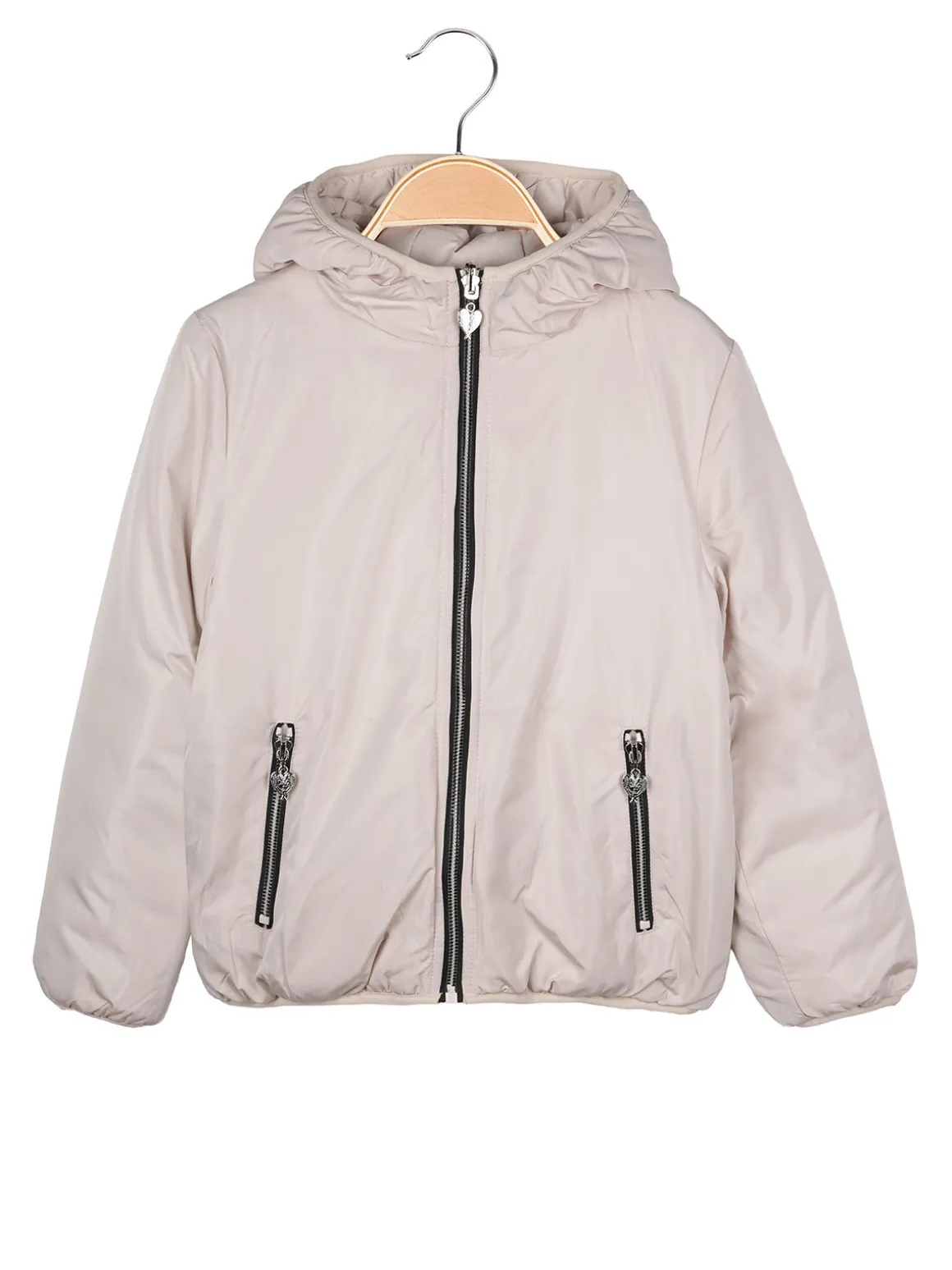 Pink Girl Giubbotto da bambina reversibile con cappuccio - beige
