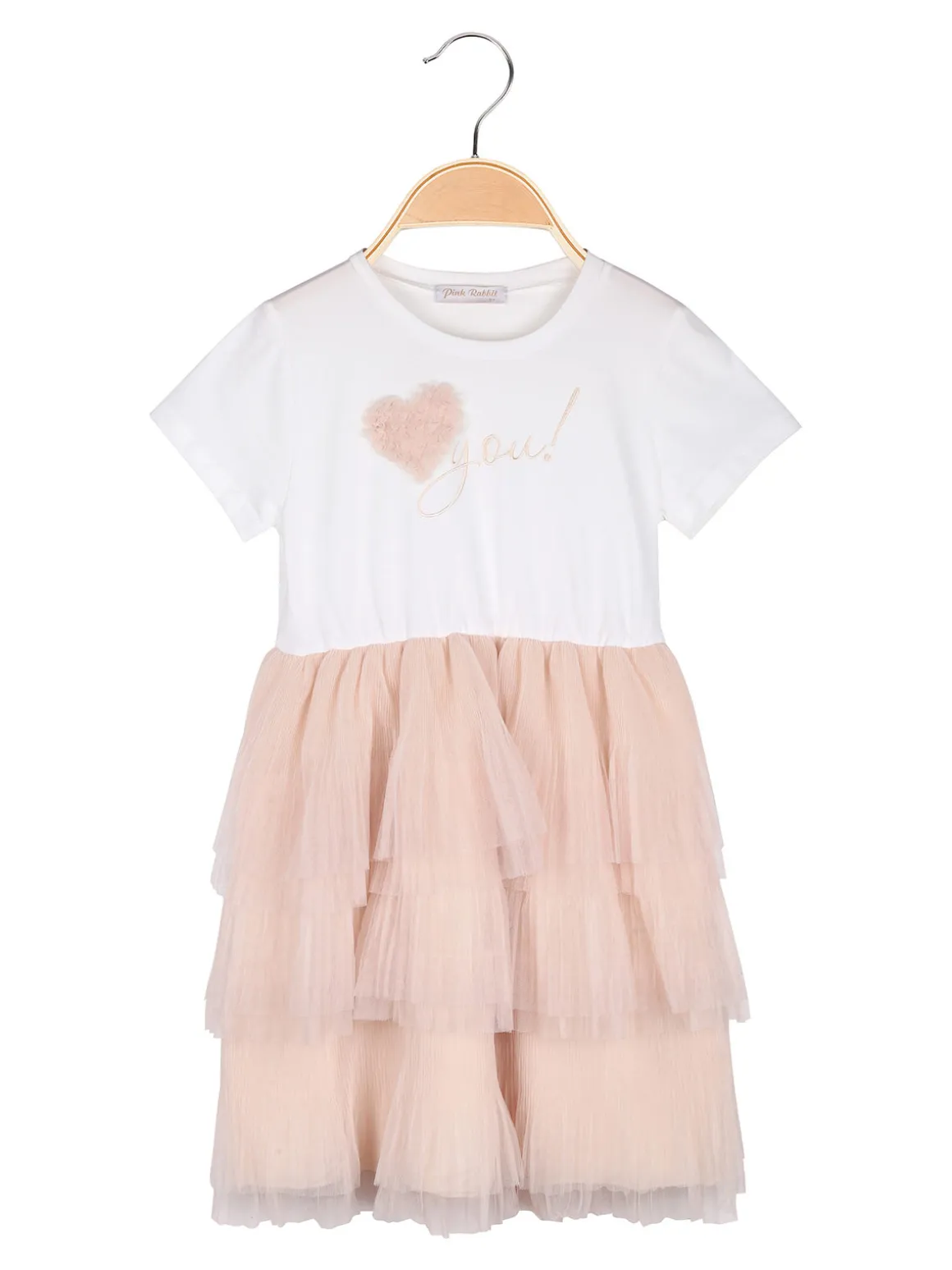 Pink Rabbit Abito da bambina a maniche corte con gonna a balze in tulle
