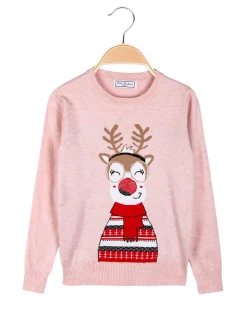 Pink Rabbit Maglione natalizio da bambina con renna - rosa