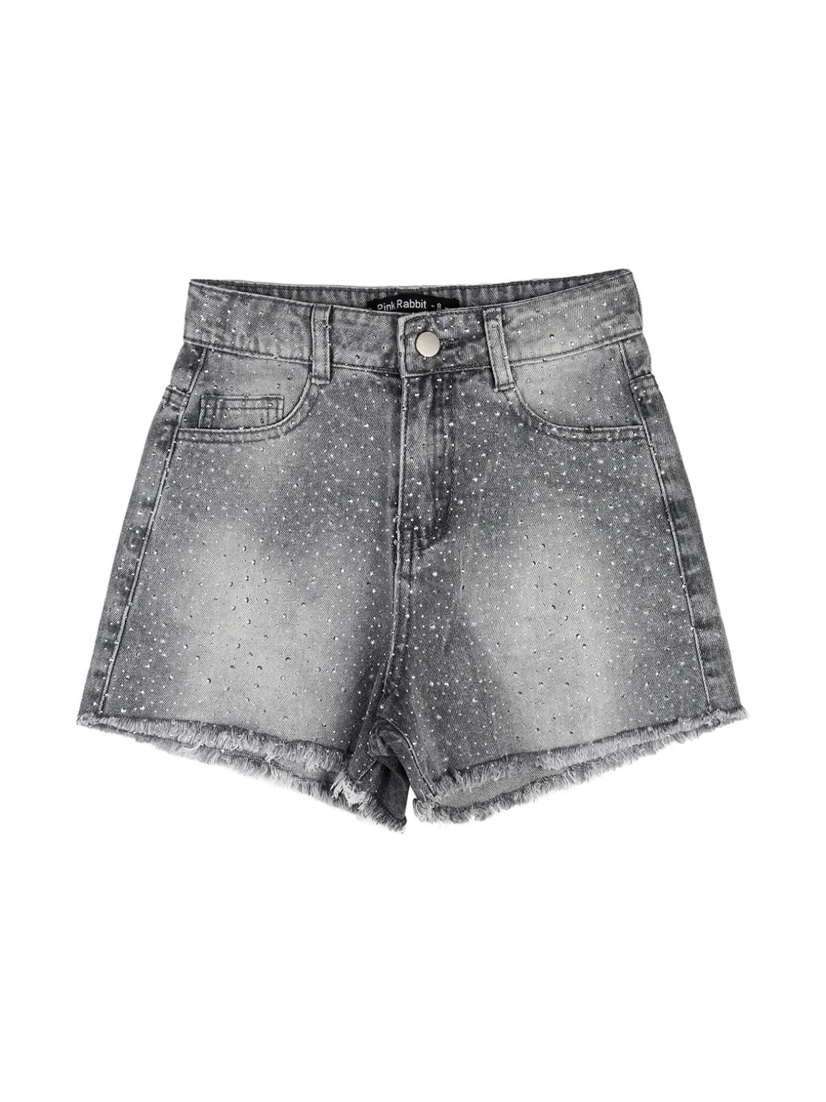 Pink Rabbit Shorts da ragazza in jeans con micro borchie - nero