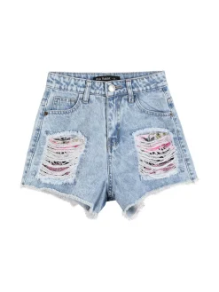 Pink Rabbit Shorts in jeans da bambina con strappi