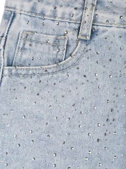 Pink Rabbit Shorts in jeans da bambina sfrangiati con micro borchie - ghiaccio