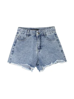 Pink Rabbit Shorts in jeans da bambina sfrangiati con micro borchie - jeans