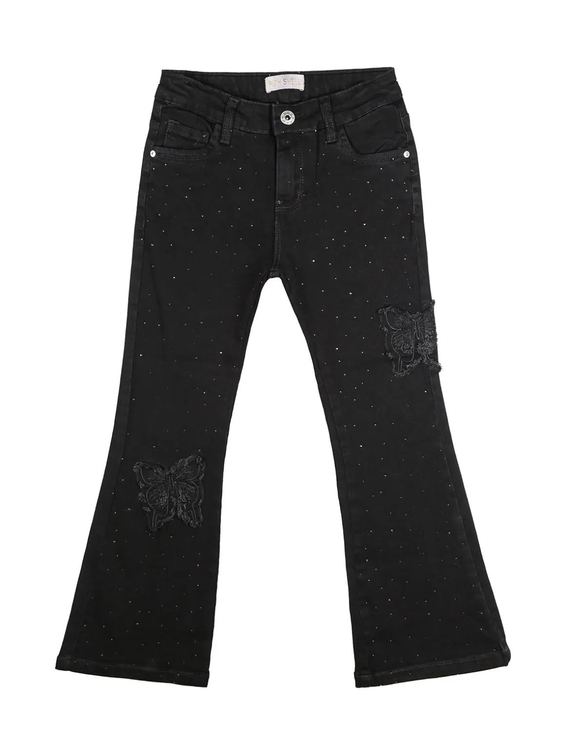 Pink Shell Jeans a zampa da bambina con strass - nero
