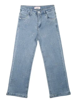 Pink Shell Jeans da bambina a gamba larga con strass
