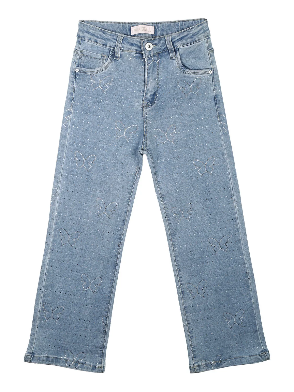 Pink Shell Jeans da bambina a gamba larga con strass