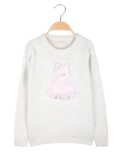 Pink Shell Maglione lurex da bambina con dettaglio in tulle - bianco