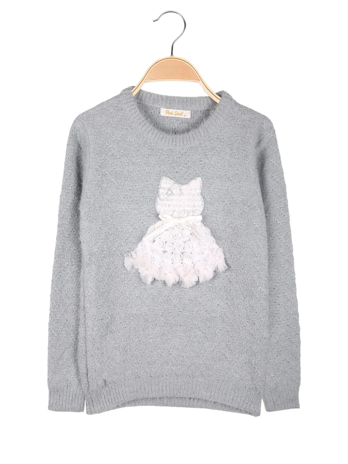 Pink Shell Maglione lurex da bambina con dettaglio in tulle - grigio