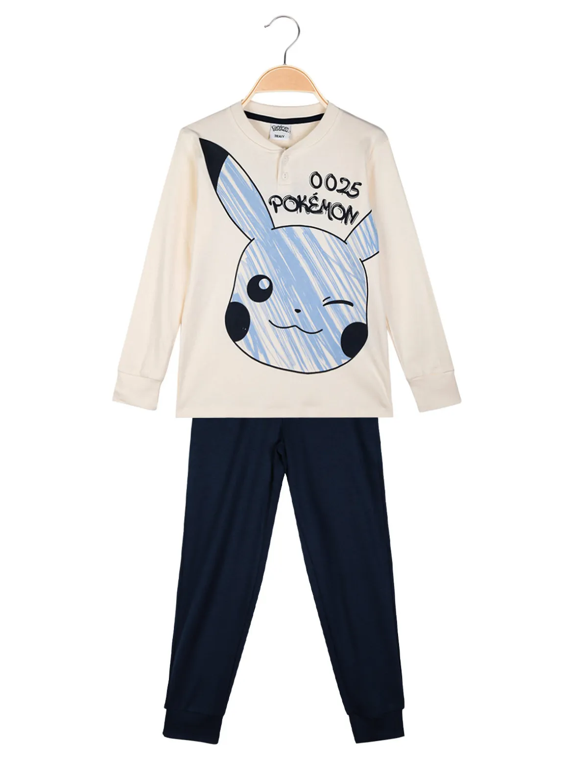 Pokémon Pigiama lungo da bambino in cotone interlock - panna