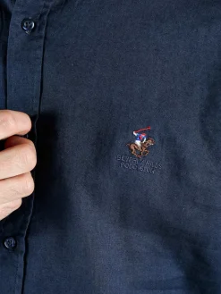 Polo Club Camicia da uomo alla coreana in misto lino e cotone