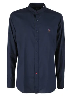 Polo Club Camicia da uomo alla coreana in misto lino e cotone