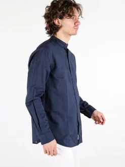 Polo Club Camicia da uomo alla coreana in misto lino e cotone