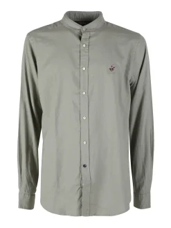 Polo Club Camicia da uomo alla coreana in misto lino e cotone