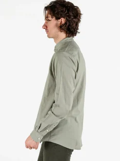 Polo Club Camicia da uomo alla coreana in misto lino e cotone