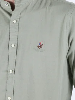 Polo Club Camicia da uomo alla coreana in misto lino e cotone