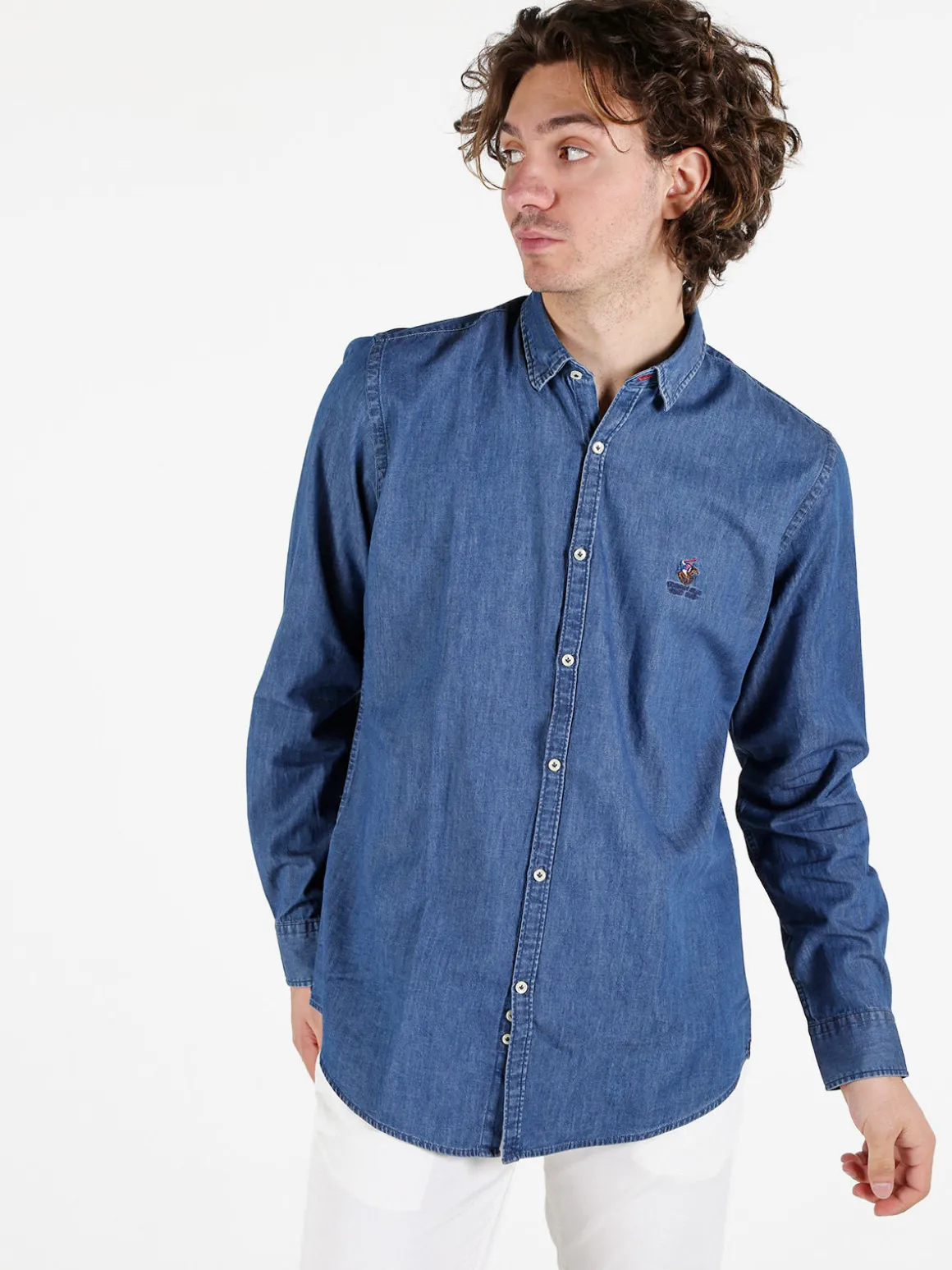 Polo Club Camicia da uomo in jeans a maniche lunghe
