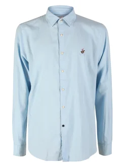 Polo Club Camicia da uomo in misto lino e cotone a maniche lunghe