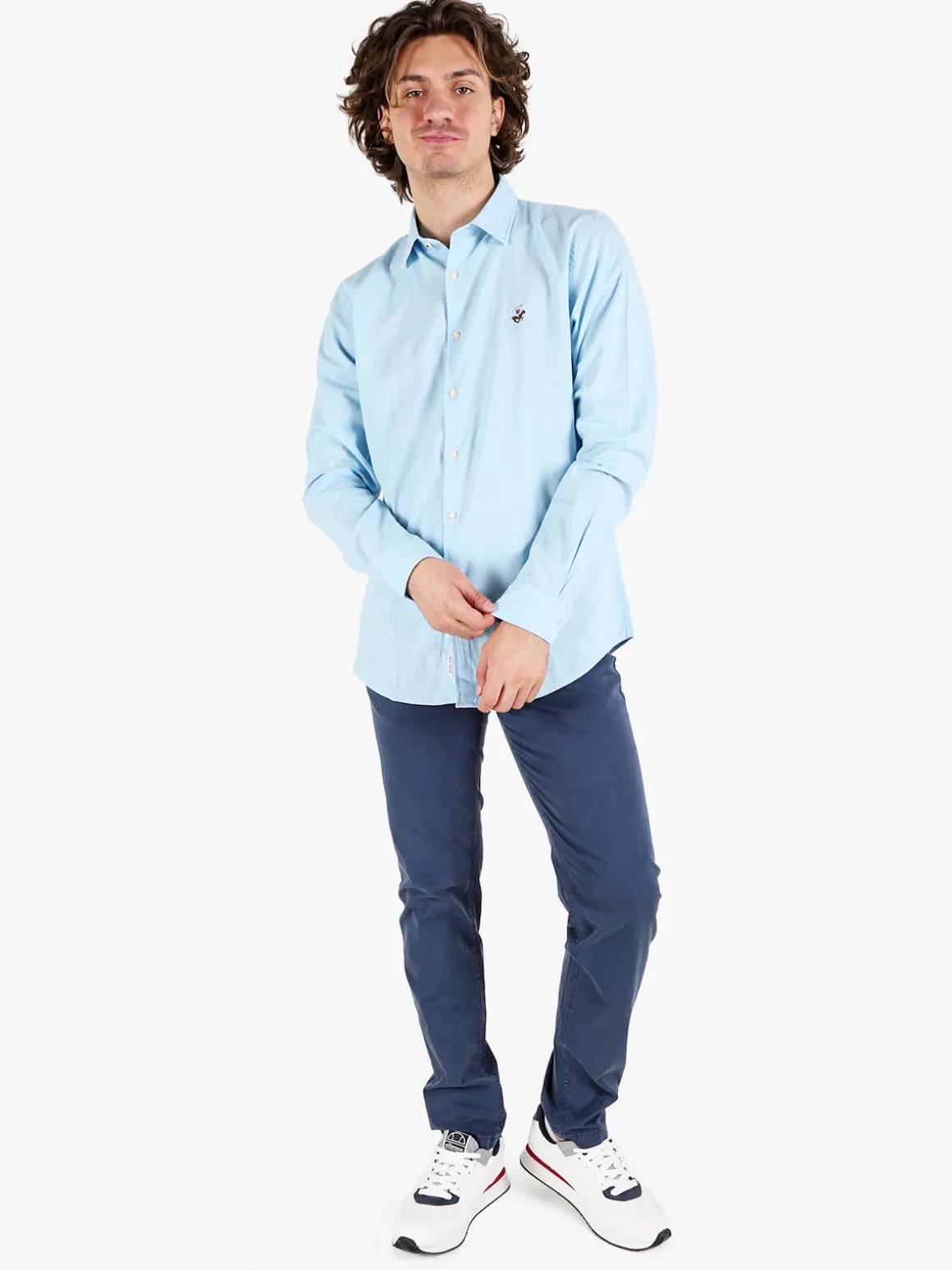 Polo Club Camicia da uomo in misto lino e cotone a maniche lunghe