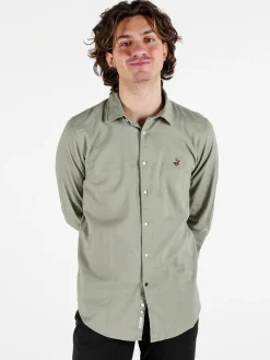 Polo Club Camicia da uomo in misto lino e cotone a maniche lunghe
