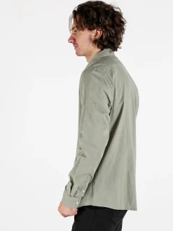 Polo Club Camicia da uomo in misto lino e cotone a maniche lunghe