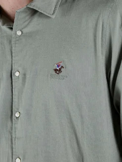 Polo Club Camicia da uomo in misto lino e cotone a maniche lunghe