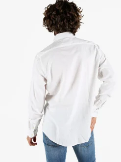 Polo Club Camicia da uomo in misto lino e cotone a maniche lunghe
