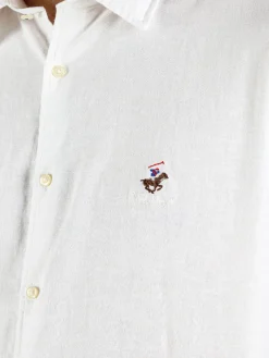 Polo Club Camicia da uomo in misto lino e cotone a maniche lunghe