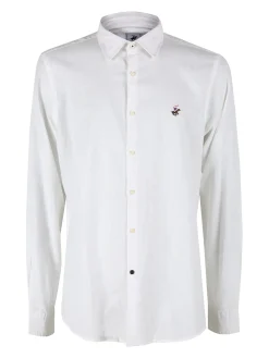 Polo Club Camicia da uomo in misto lino e cotone a maniche lunghe
