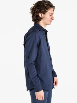 Polo Club Camicia da uomo in misto lino e cotone a maniche lunghe