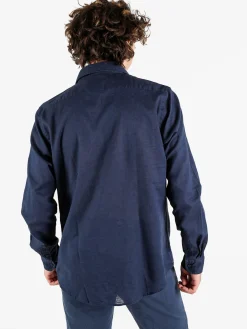 Polo Club Camicia da uomo in misto lino e cotone a maniche lunghe