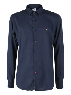 Polo Club Camicia da uomo in misto lino e cotone a maniche lunghe