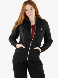 Polo Club Felpa donna con cappuccio e zip e interno felpato - nero