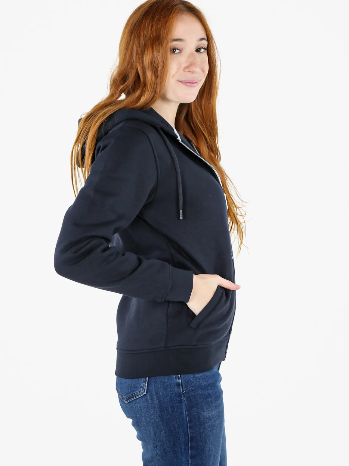 Polo Club Felpa donna con cappuccio e zip e interno felpato - blu scuro