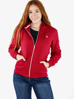 Polo Club Felpa donna con cappuccio e zip e interno felpato - rosso